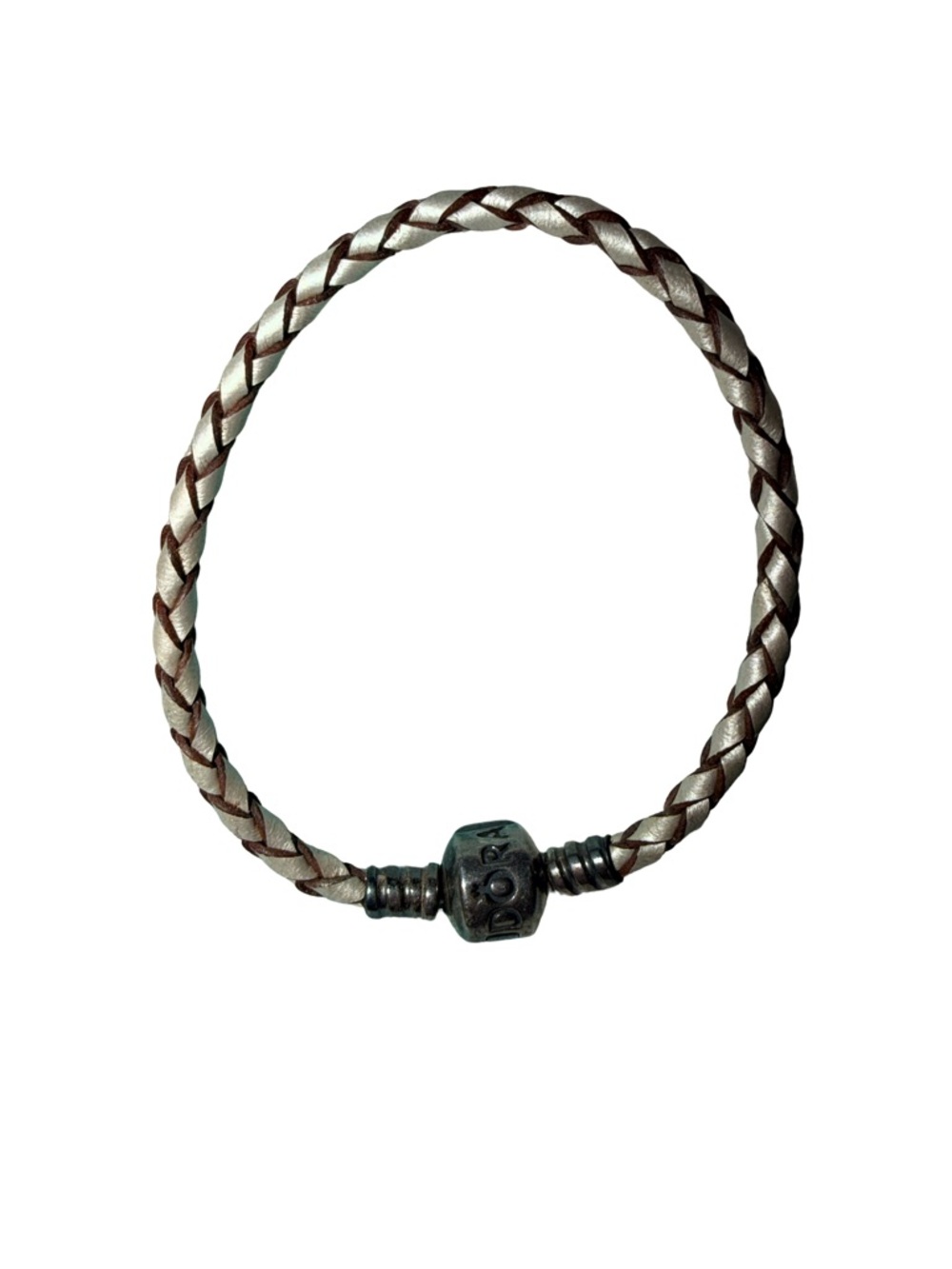 PANDORA AUTHENTIC Braided Leather Beaded Bracelet in Silver and Brown .925